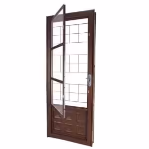 Porta de abrir Corten Ideal com postigo grade quadriculada