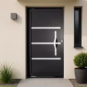 Porta Pivotante Nobre Black - Lambri com friso e puxador oval