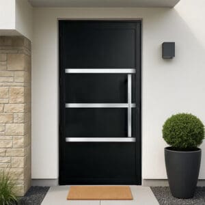 Porta de giro Nobre Black - Lambri com friso e puxador reto