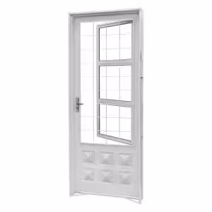 Porta de abrir Ideal com postigo grade quadriculada