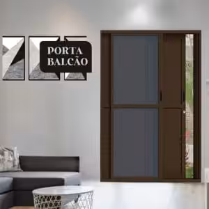Porta Balcão de correr Classic bronze - 03 folhas com travessa