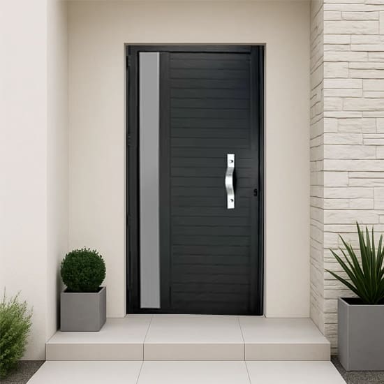 Porta de giro Nobre Black - Lambri com visor e puxador oval